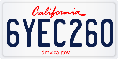 CA license plate 6YEC260