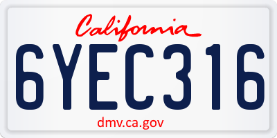 CA license plate 6YEC316