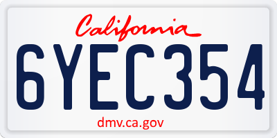CA license plate 6YEC354