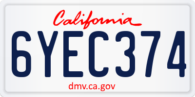 CA license plate 6YEC374