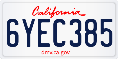 CA license plate 6YEC385