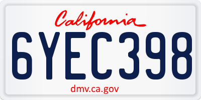 CA license plate 6YEC398