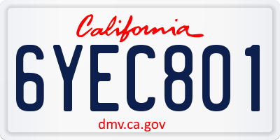 CA license plate 6YEC801
