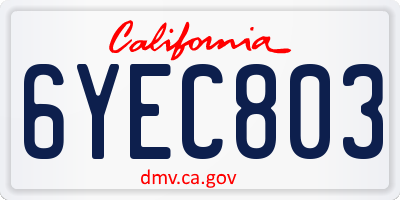 CA license plate 6YEC803