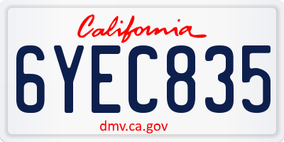 CA license plate 6YEC835