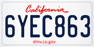 CA license plate 6YEC863
