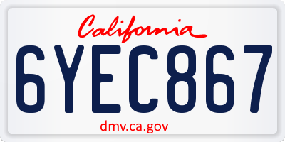 CA license plate 6YEC867