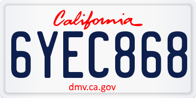 CA license plate 6YEC868