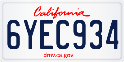 CA license plate 6YEC934