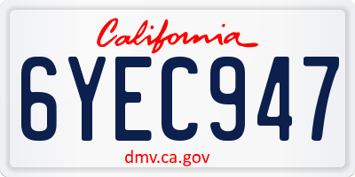CA license plate 6YEC947