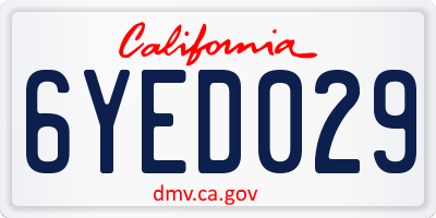 CA license plate 6YED029