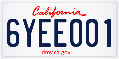 CA license plate 6YEE001