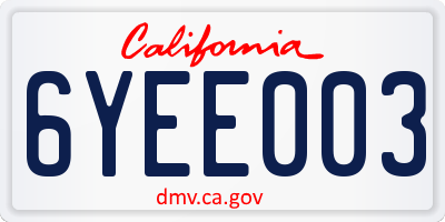 CA license plate 6YEE003