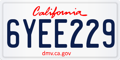 CA license plate 6YEE229