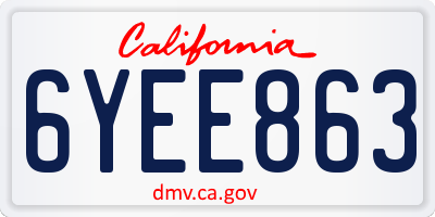 CA license plate 6YEE863