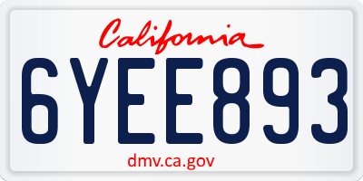 CA license plate 6YEE893