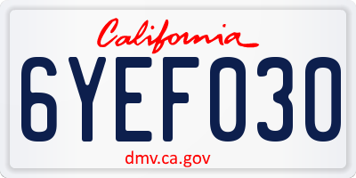 CA license plate 6YEF030
