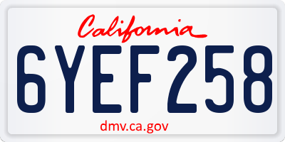 CA license plate 6YEF258