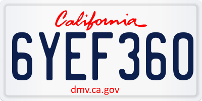 CA license plate 6YEF360