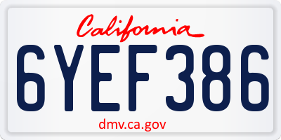 CA license plate 6YEF386