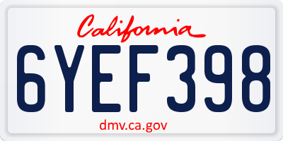 CA license plate 6YEF398