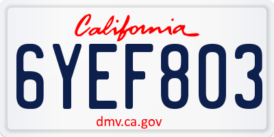 CA license plate 6YEF803