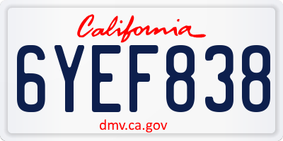 CA license plate 6YEF838