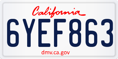 CA license plate 6YEF863