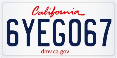 CA license plate 6YEG067