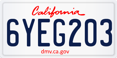 CA license plate 6YEG203