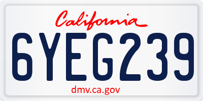 CA license plate 6YEG239
