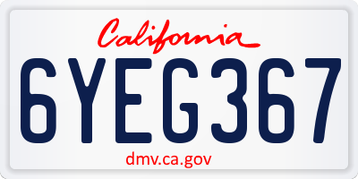 CA license plate 6YEG367