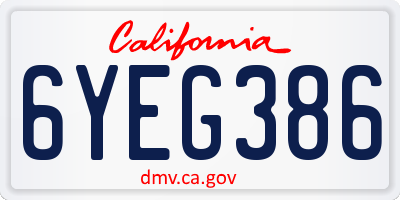CA license plate 6YEG386
