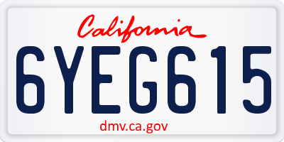 CA license plate 6YEG615