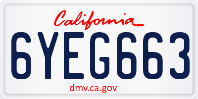 CA license plate 6YEG663