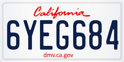 CA license plate 6YEG684