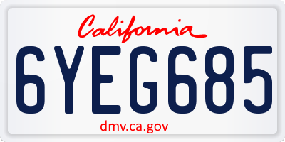 CA license plate 6YEG685