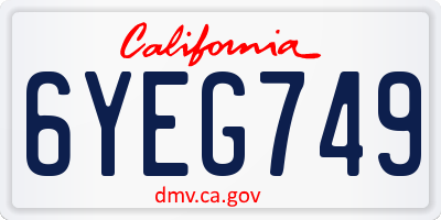 CA license plate 6YEG749