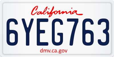 CA license plate 6YEG763