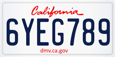 CA license plate 6YEG789
