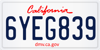 CA license plate 6YEG839