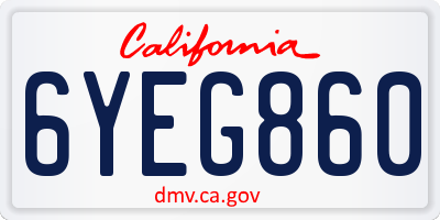 CA license plate 6YEG860