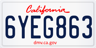 CA license plate 6YEG863