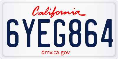 CA license plate 6YEG864