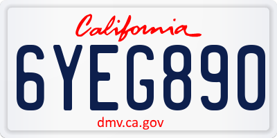 CA license plate 6YEG890