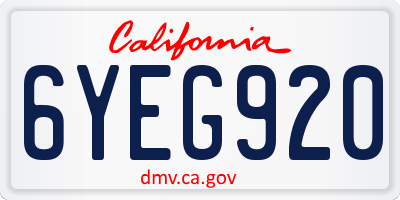 CA license plate 6YEG920