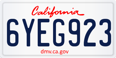 CA license plate 6YEG923