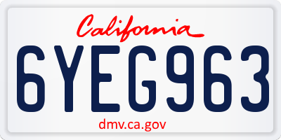 CA license plate 6YEG963