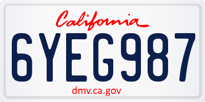 CA license plate 6YEG987