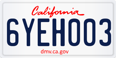 CA license plate 6YEH003